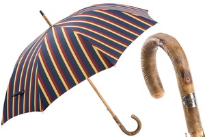 Gestreift Regenschirm aus Eschenholz f�r Herren - Handmade in Italy