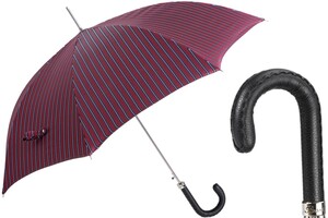Gestreifter Regenschirm mit Ledergriff f�r Herren - Handmade in Italy