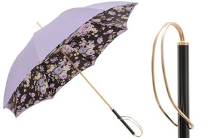 Glyzinienfarbe Regenschirm mit Blumenmuster, Doppelgewebe f�r Damen - Handmade in Italy