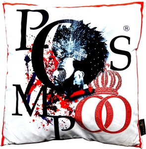 Harald Gl��ckler Designer Deko Kissen Pomp��s by Casa Padrino mit Glitzersteinen Wei� Schwarz Rot - Art Collection -