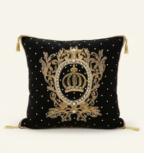 Harald Gl��ckler Luxus Barock Deko Kissen Pomp��s by Casa Padrino Krone Bordeaux / Gold aufwendig verziert mit Pailletten und Glitzersteinen 