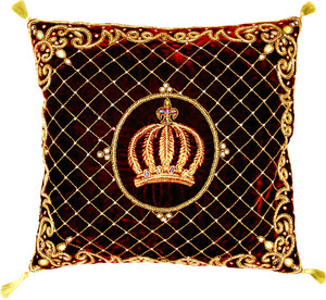 Harald Gl��ckler Luxus Barock Deko Kissen Pomp��s by Casa Padrino Krone Bordeaux / Gold aufwendig verziert mit Pailletten und Glitzersteinen 