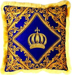 Harald Gl��ckler Pomp��s Kissen by Casa Padrino - Royalblau / Gold Krone Deluxe mit Strass Steinen - Luxus Deko Barock Zierkissen