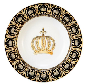Harald Glckler Pomps Suppenteller mit Krone Wei / Schwarz / Gold  22,3 x H. 3,7 cm - Runder Porzellan Teller - designed by Harald Glckler