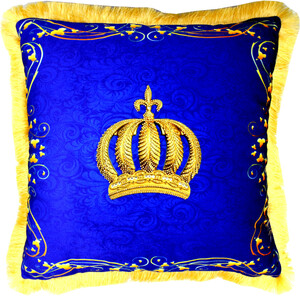 Harald Gl��ckler Pomp��s Kissen by Casa Padrino - Royalblau / Gold Krone mit Strass Steinen - Luxus Deko Barock Zierkissen
