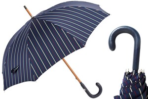 Italienisch Handgefertigt Regenschirm mit Blau Ledergriff f�r Herren - Handmade in Italy