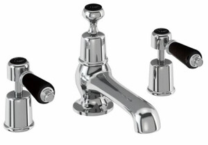Casa Padrino Luxus Waschtisch Dreilochbatterie Armatur Silber / Schwarz - Luxus Badezimmer Waschtischarmatur - Badezimmer Accessoires