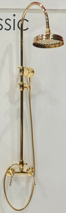Casa Padrino Luxus Badezimmer Duschgarnitur mit Swarovski Kristallglas Gold H. 111-138,5 cm - Brauseset mit berkopfbrause und Handbrause - Badezimmer Accessoires - Luxus Qualitt - Made in Italy