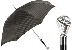 Luxus Klassisch Regenschirm mit Silberknauf f�r Herren - Handmade in Italy