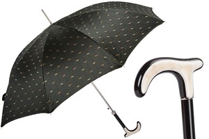 Luxus Paisley-Regenschirm mit B�ffelhorn f�r Herren - Automatische �ffnung - 100% Polyester - Griff in B�ffelhorn - Handmade in Italy