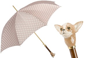 Luxus Regenschirm Damen Chihuahua - Automatische �ffnung - 100% Polyester - Griff aus Emailliertem Messing - Handmade in Italy