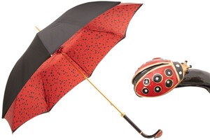 Luxus Regenschirm Damen Coccinella Lu - Manuelle �ffnung - 100% Polyester - Griff aus Emailliertem Messing - Handmade in Italy