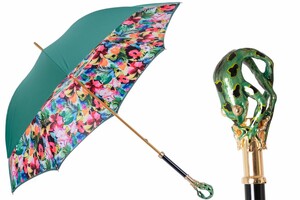 Luxus Regenschirm Damen Frosch - Manuelle �ffnung - 100% Polyester - Griff aus Emailliertem Messing - Handmade in Italy