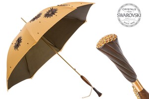 Luxus Regenschirm Damen Hohe Qualit�t Hand Bestickt Schirm mit Sonnenblumen, Doppelgewebe - Handmade in Italy