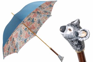 Luxus Regenschirm Damen Koala - Manuelle �ffnung - 100% Polyester - Griff aus Emailliertem Messing - Handmade in Italy