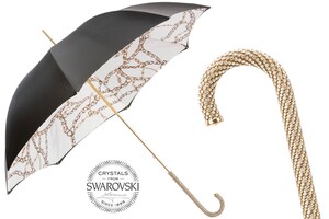 Luxus Regenschirm Damen Schick Damenschirm mit Kettenmuster - Manuelle �ffnung - 100% Polyester - Griff mit Swarovski�-Kristallen - Handmade in Italy