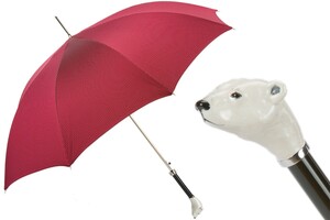 Luxus Regenschirm Herren B�r - Automatische �ffnung - 100% Polyester - Griff aus Emailliertem Messing - Handmade in Italy