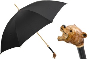 Luxus Regenschirm Herren Braunb�r - Automatische �ffnung - 100% Polyester - Griff aus Emailliertem Messing - Handmade in Italy