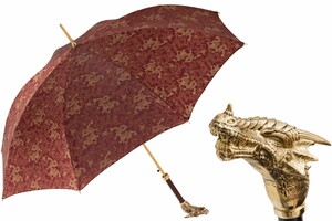 Luxus Regenschirm Herren Burgunderrote Drachen - Automatische �ffnung - 100% Polyester - Messing Griff - Handmade in Italy