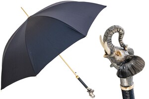 Luxus Regenschirm Herren Elefant - Automatische �ffnung - 100% Polyester - Griff aus Emailliertem Messing - Handmade in Italy