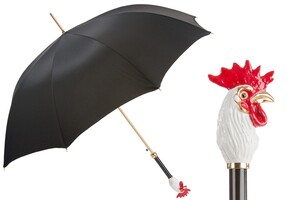 Luxus Regenschirm Herren Hahn - Automatische �ffnung - 100% Polyester - Griff aus Emailliertem Messing - Handmade in Italy