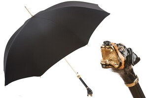 Luxus Regenschirm Herren Rottweiler - Automatische �ffnung - 100% Polyester - Griff aus Emailliertem Messing - Handmade in Italy