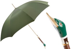 Luxus Regenschirm Herren Stockente - Automatische �ffnung - 100% Polyester - Griff aus Emailliertem Messing - Handmade in Italy