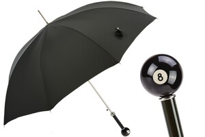 Luxus Regenschirm Herren mit Billardkugel #8 - Automatische �ffnung - 100% Polyester - Griff aus Harz - Handmade in Italy
