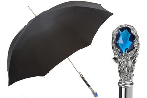 Luxus Regenschirm Herren mit Blau Edelstein - Automatische �ffnung - 100% Polyester - Griff mit Blau Edelstein - Handmade in Italy