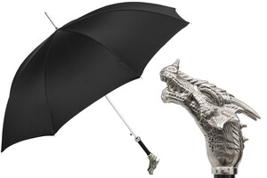 Luxus Regenschirm Herren mit Drachen - Automatische �ffnung - 100% Polyester - Messing Griff - Handmade in Italy