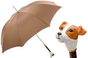 Luxus Regenschirm Herren mit Jack Russell - Automatische �ffnung - 100% Polyester - Griff aus Emailliertem Messing - Handmade in Italy