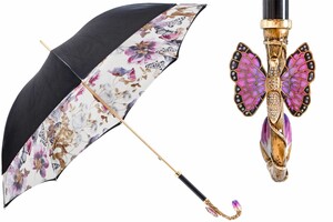 Luxus Regenschirm mit Violett Schmetterling f�r Damen - Handmade in Italy