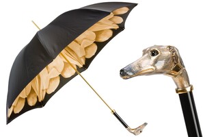 Luxus Regenschirm mit Windhund f�r Damen - Manuelle �ffnung - 100% Polyester - Griff aus Emailliertem Messing - Handmade in Italy