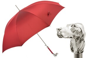 Luxus Roter Regenschirm mit Silbernem Hund f�r Herren - Handmade in Italy