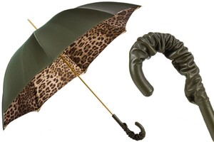 Pastell-gr�ner Regenschirm mit Leopardmuster, Doppelgewebe f�r Damen - Handmade in Italy