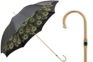 Pfau Regenschirm, Doppelgewebe f�r Damen - Handmade in Italy