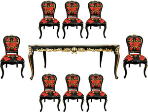 Pomp��s by Casa Padrino Barock Luxus Esszimmer Set - Pomp��ser Barock Esstisch mit Glasplatte und 8 St�hlen designed by Harald Gl��ckler - Esszimmer M�bel im Barockstil