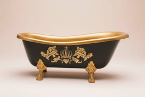 Pomp��s by Casa Padrino Luxus Badewanne Deluxe freistehend von Harald Gl��ckler Schwarz / Gold / Schwarz 1560mm mit goldfarbenen L�wenf�ssen