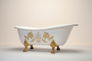 Pomp��s by Casa Padrino Luxus Badewanne Deluxe freistehend von Harald Gl��ckler Wei� / Gold / Wei� 1695mm mit goldfarbenen L�wenf�ssen