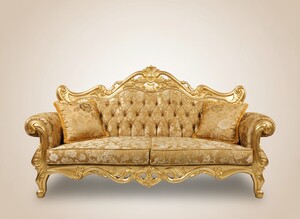 Pomp��s by Casa Padrino Luxus Barock 3er Sofa Gold Bouquet Muster / Gold - Pomp��ses Barock Sofa designed by Harald Gl��ckler