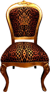 Pomp��s by Casa Padrino Luxus Barock Esszimmer Stuhl Krone mit Glitzersteinen Leopard / Gold - Pomp��ser Barock Stuhl designed by Harald Gl��ckler