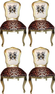 Pomp��s by Casa Padrino Luxus Barock Esszimmerst�hle Glitzerkrone & Engelsfl�gel Leopard / Wei� / Gold 50 x 60 x H.104 cm - Pomp��se Barock St�hle designed by Harald Gl��ckler - 4 Esszimmerst�hle