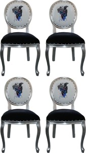 Pomps by Casa Padrino Luxus Barock Esszimmersthle Schwarz / Wei / Silber 50 x 60 x H. 104 cm - Pompse Barock Sthle designed by Harald Glckler - 4 Esszimmersthle
