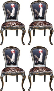 Casa Padrino Luxus Barock Esszimmer Set Dame mit High Heels Leopard / Schwarz / Braun 50 x 50 x H. 110 cm - 4 handgefertigte Esszimmerst�hle - Barockm�bel