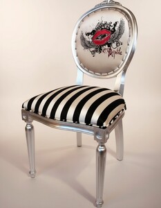 Pomp��s by Casa Padrino Luxus Barock Esszimmerst�hle Pink Lips Schwarz / Wei� Streifen / Silber - Pomp��se Barock St�hle designed by Harald Gl��ckler - 6 Esszimmerst�hle
