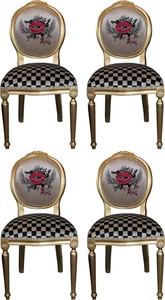 Pomp��s by Casa Padrino Luxus Barock Esszimmerst�hle Rote Lippen Creme / Karo / Gold - Pomp��se Barock St�hle designed by Harald Gl��ckler - 4 Esszimmerst�hle