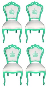 Pomps by Casa Padrino Luxus Barock Esszimmersthle Wei / Grn - Pompse Barock Sthle designed by Harald Glckler - 4 Esszimmersthle - Barock Mbel