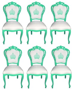 Pomp��s by Casa Padrino Luxus Barock Esszimmerst�hle Wei� / Gr�n - Pomp��se Barock St�hle designed by Harald Gl��ckler - 6 Esszimmerst�hle - Barock M�bel
