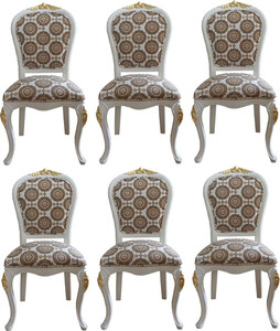 Pomp��s by Casa Padrino Luxus Barock Esszimmerst�hle mit Krone Wei� / Gold - Pomp��se Barock St�hle designed by Harald Gl��ckler - 6 Esszimmerst�hle - Barock Esszimmerm�bel