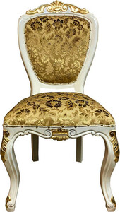 Pomp��s by Casa Padrino Luxus Barock Esszimmerstuhl Gold Bouquet Muster / Creme-Wei� / Gold - Pomp��ser Barock Stuhl designed by Harald Gl��ckler - Barock Esszimmer M�bel